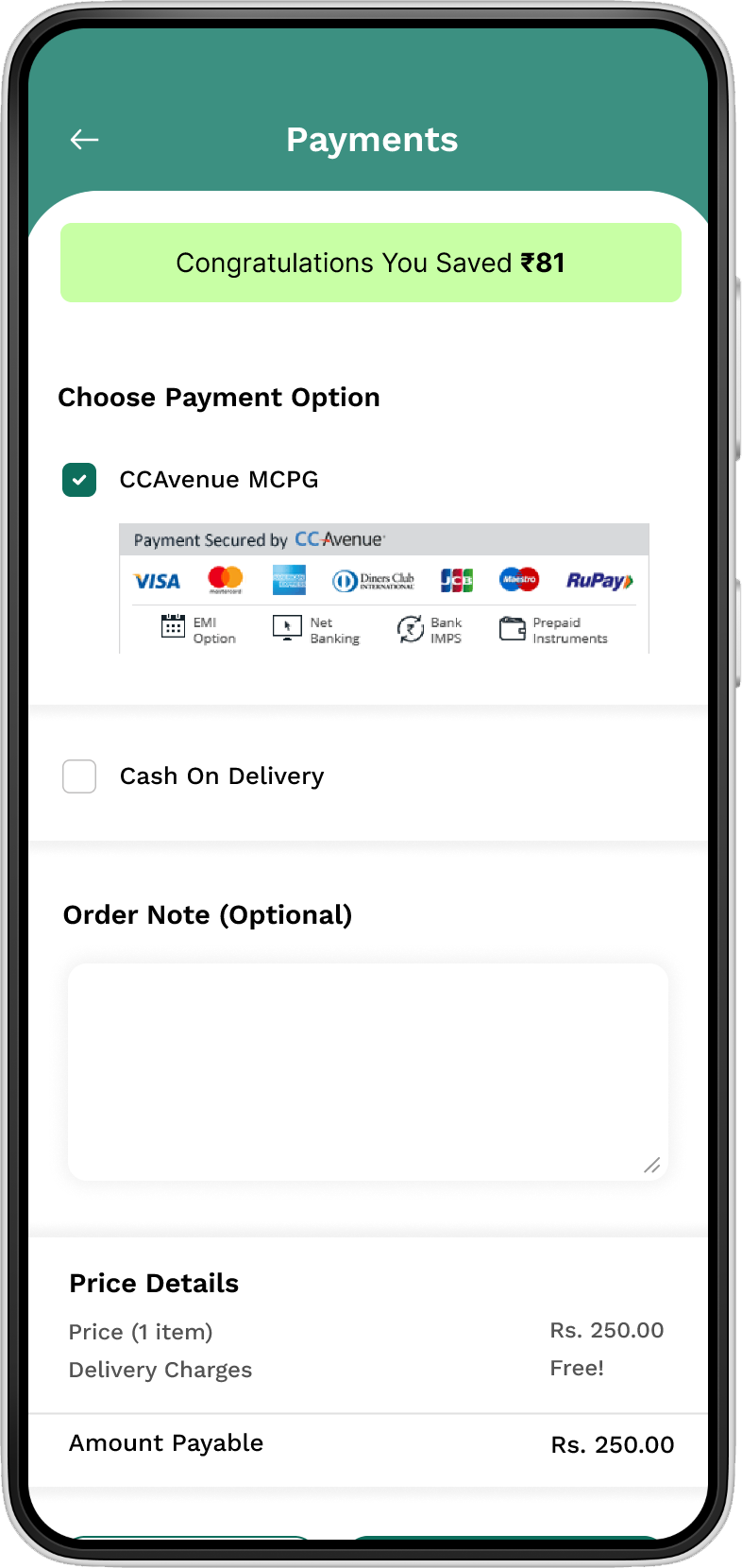 Payment screen