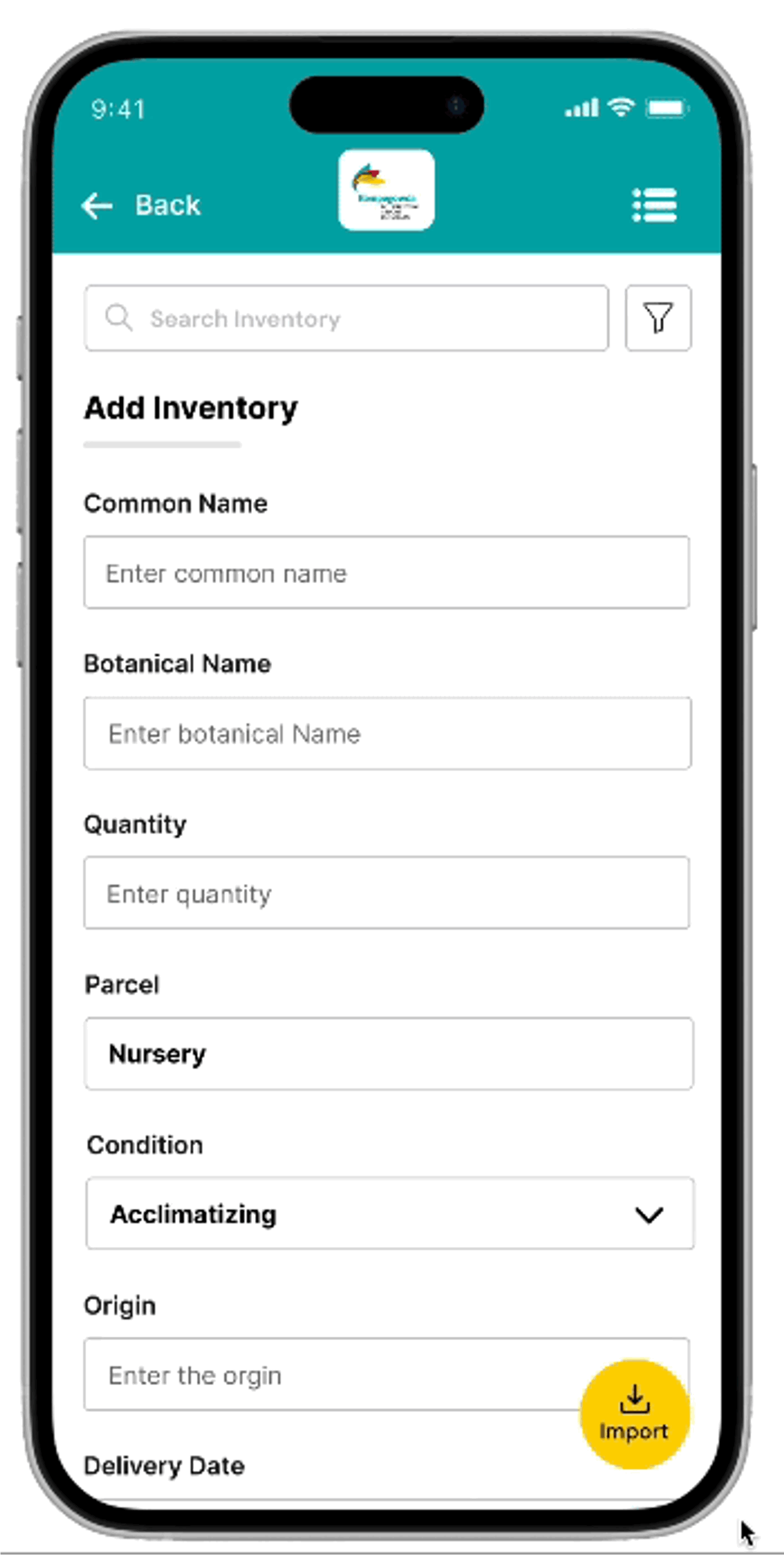 Inventory — mobile screen 1