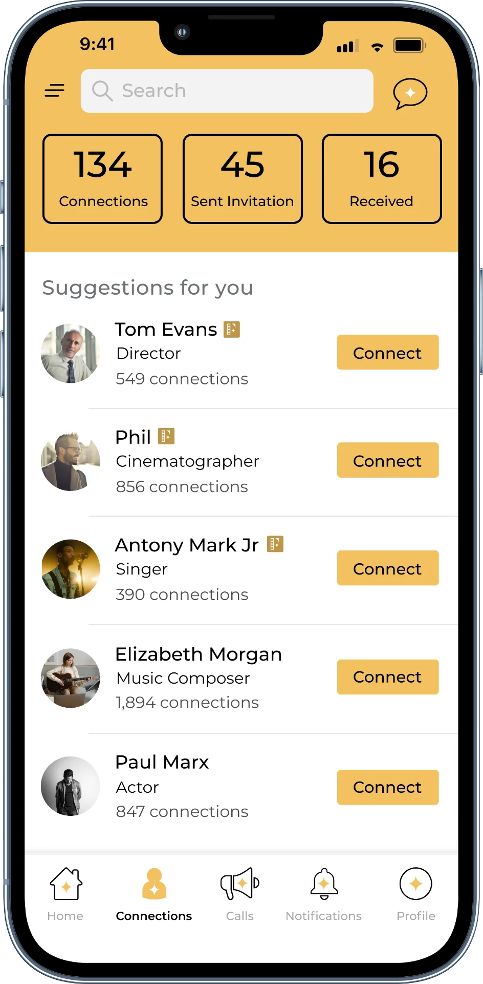 Connections and discovery screen