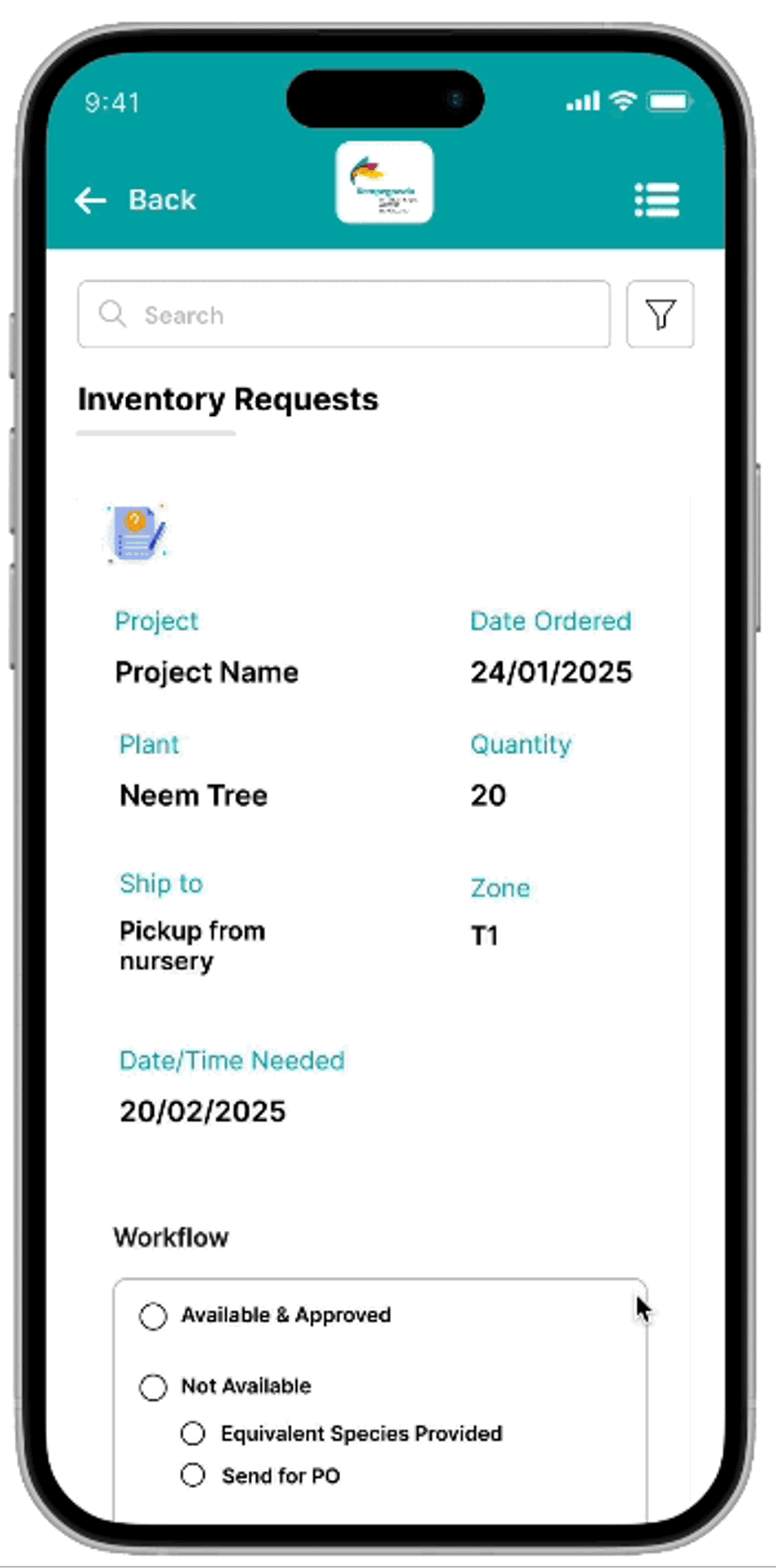 Request approval — mobile screen 1
