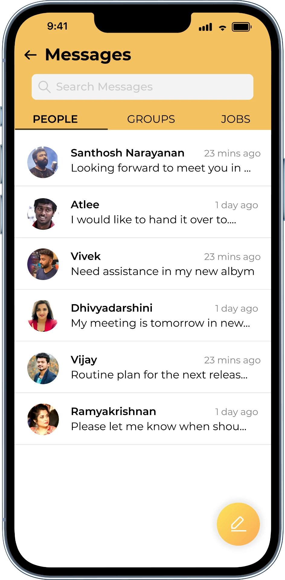 Messages screen
