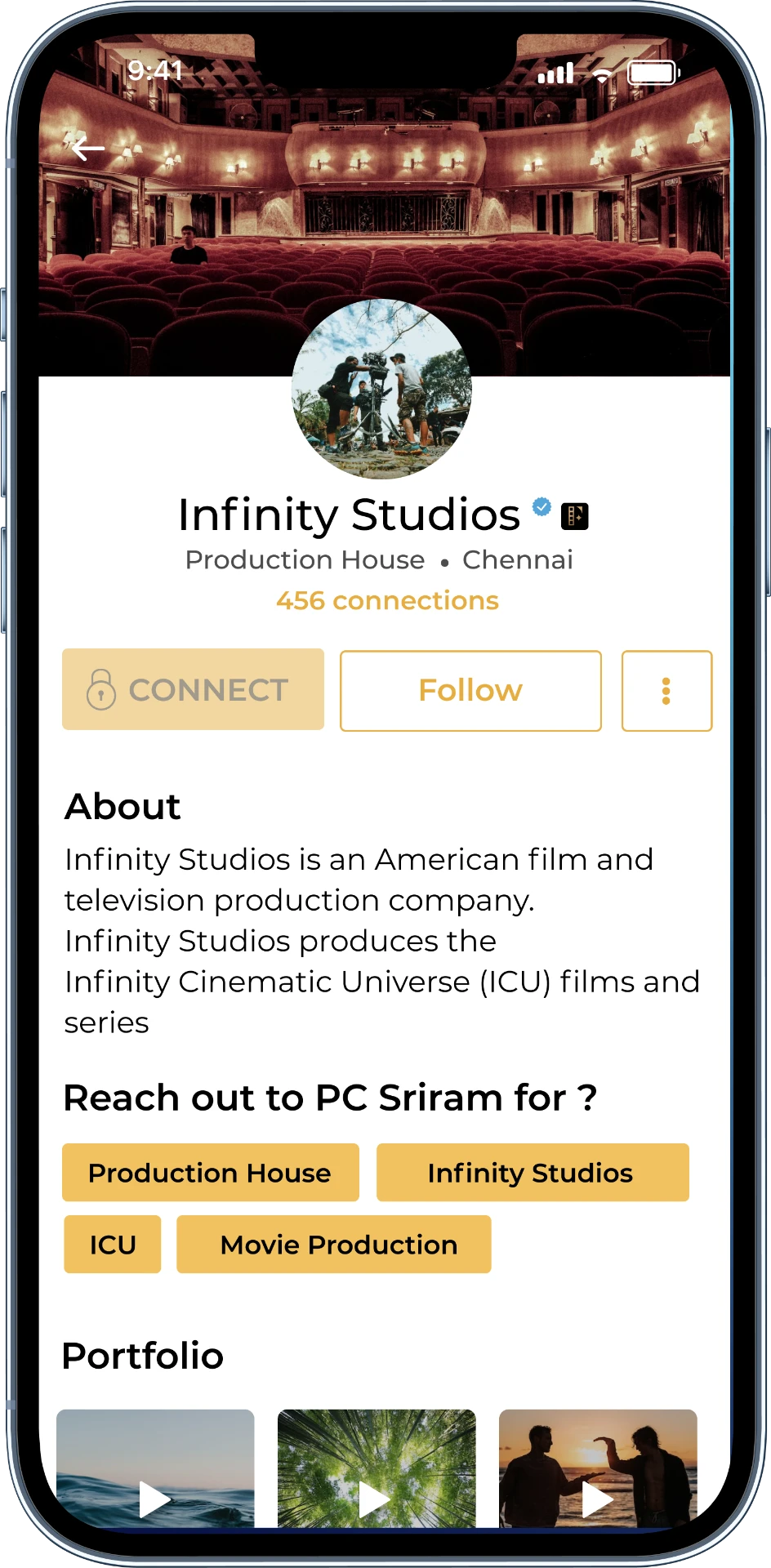 Studio profile screen