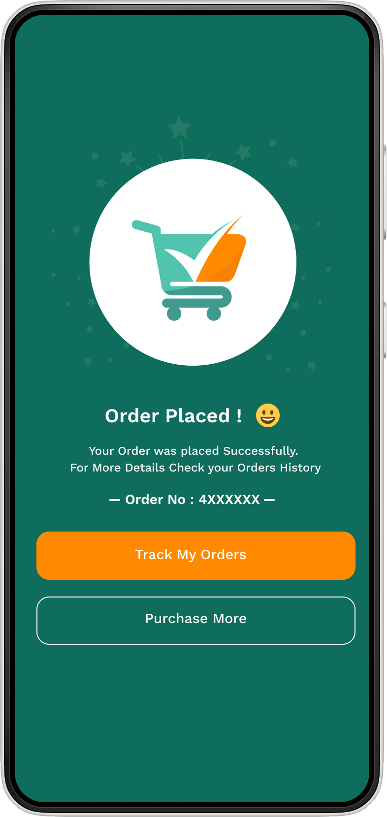 Order placed confirmation screen