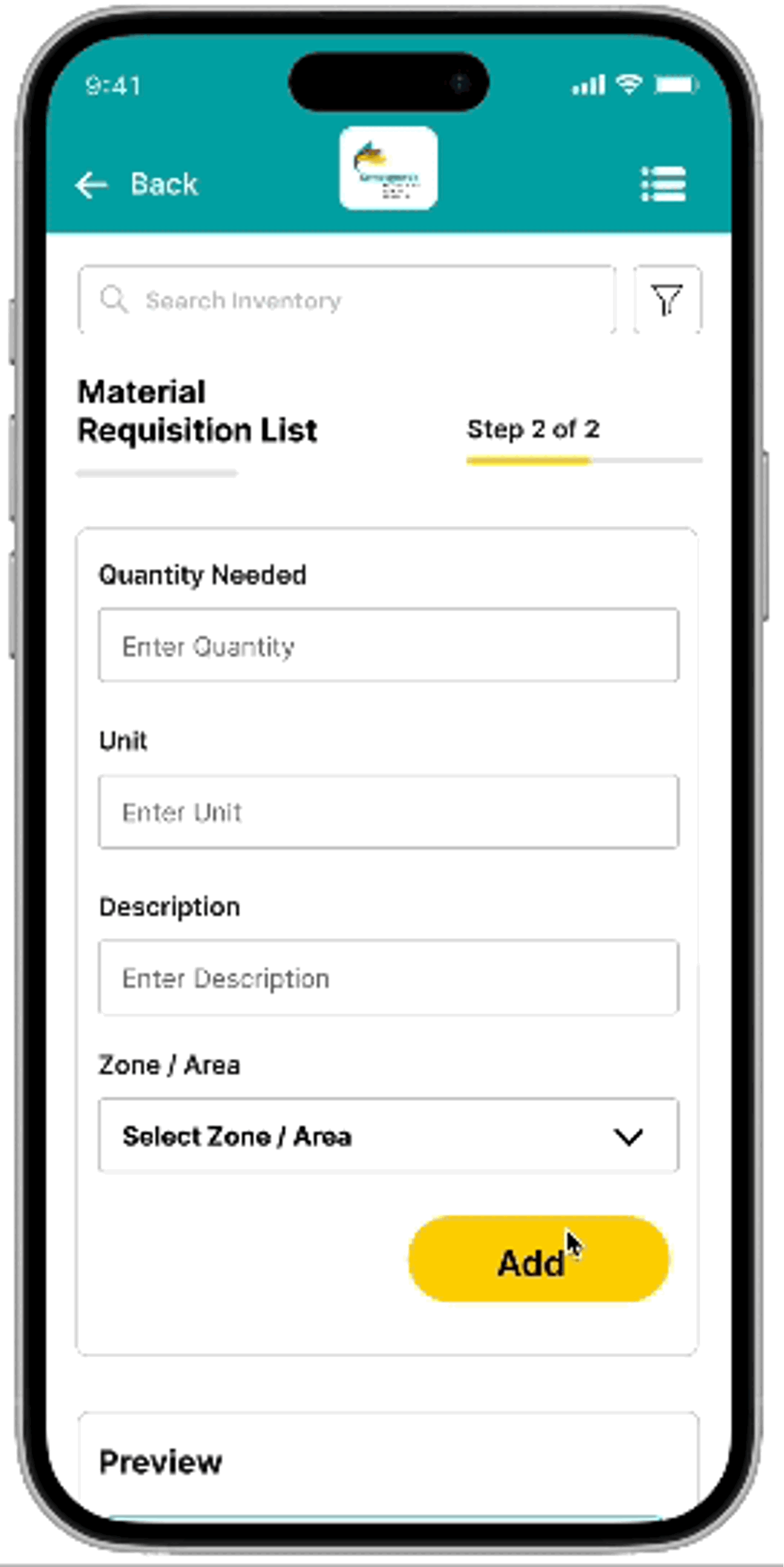 Material requests — mobile screen 1
