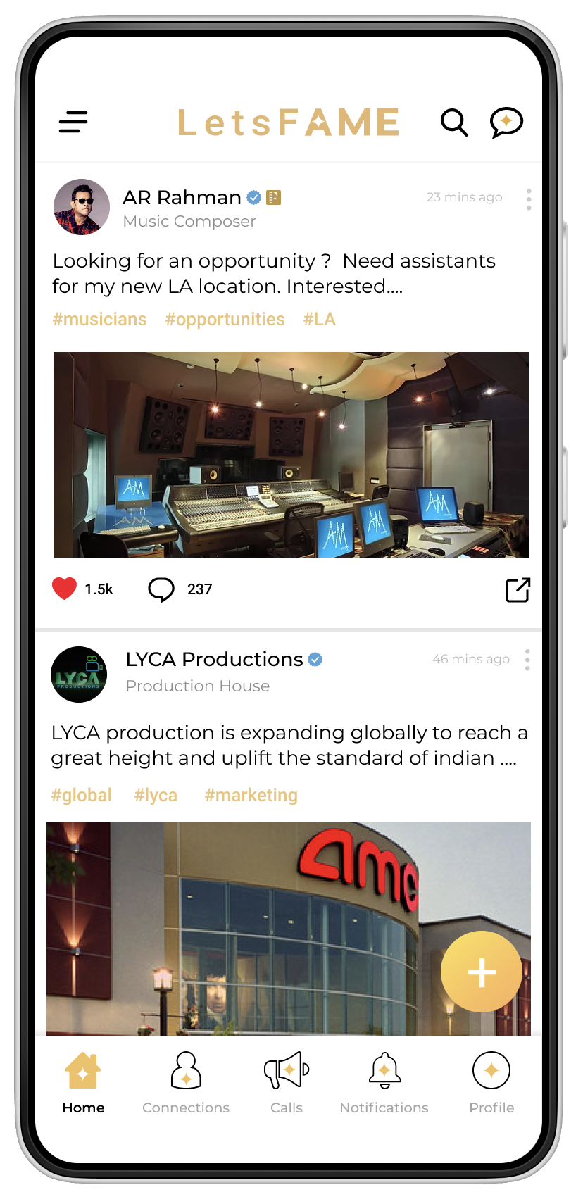 LetsFAME mobile feed screen